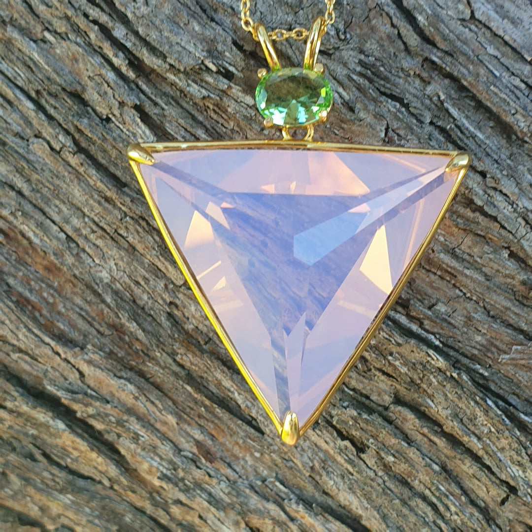 Angelic Star Pendant, Shekinah Rose/Green, Gold Plated (PI258)
