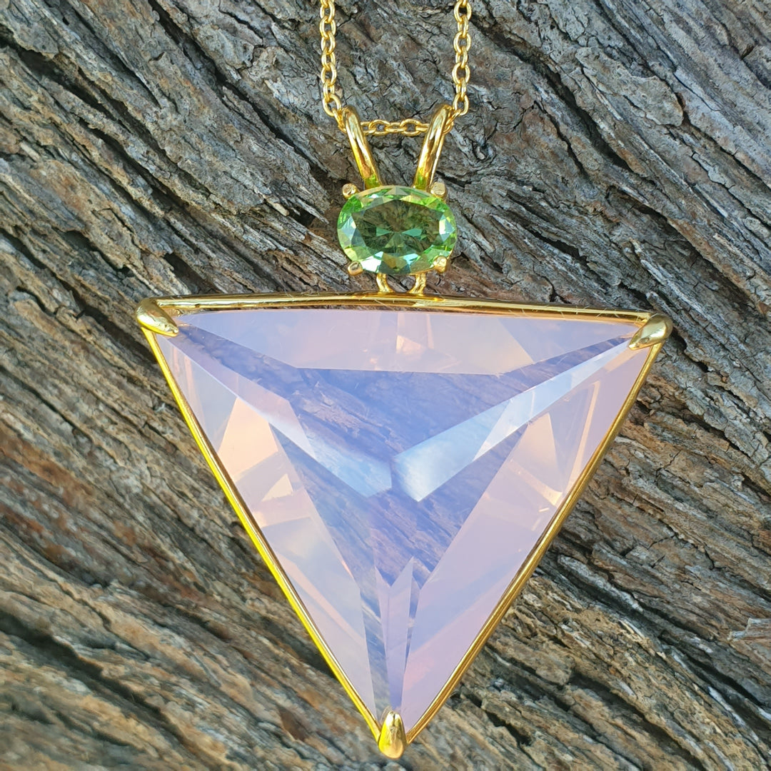 Angelic Star Pendant, Shekinah Rose/Green, Gold Plated (PI258)