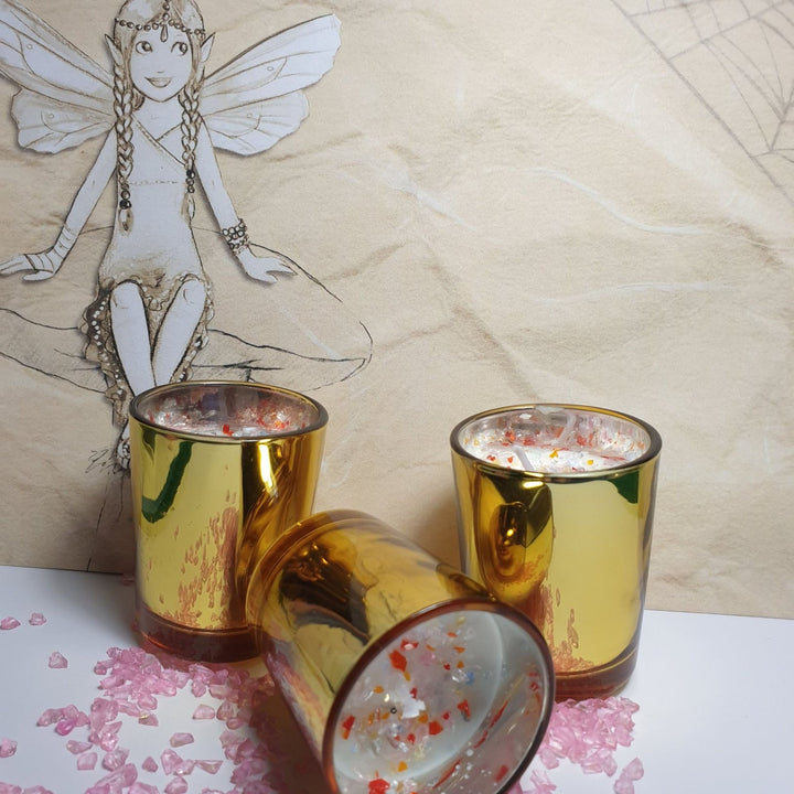 Gold Glass Votive Candle 135g - Fairies (C007)