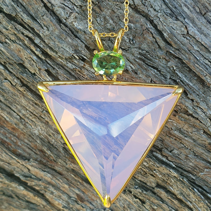 Angelic Star Pendant, Shekinah Rose/Green, Gold Plated (PI258)